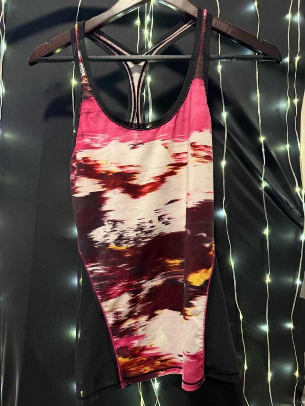 25. Pre loved lululemon athletica Pink, Maroon & Yellow Printed Tank Top